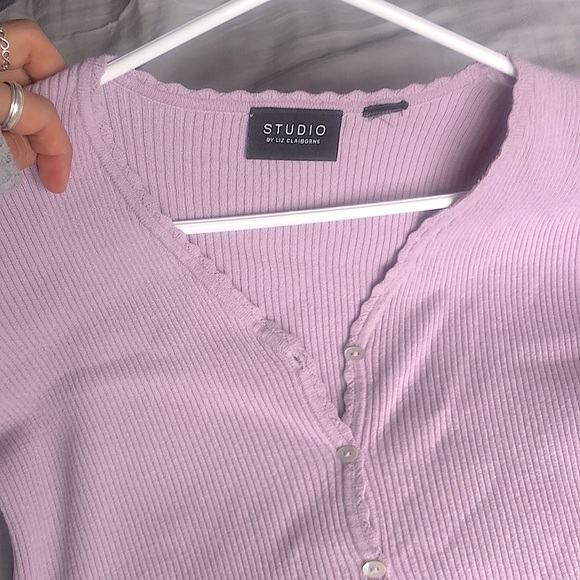 STUDIO by Liz Claiborne, lavender button up cardigan with v-neck, size small - Picture 3 of 3